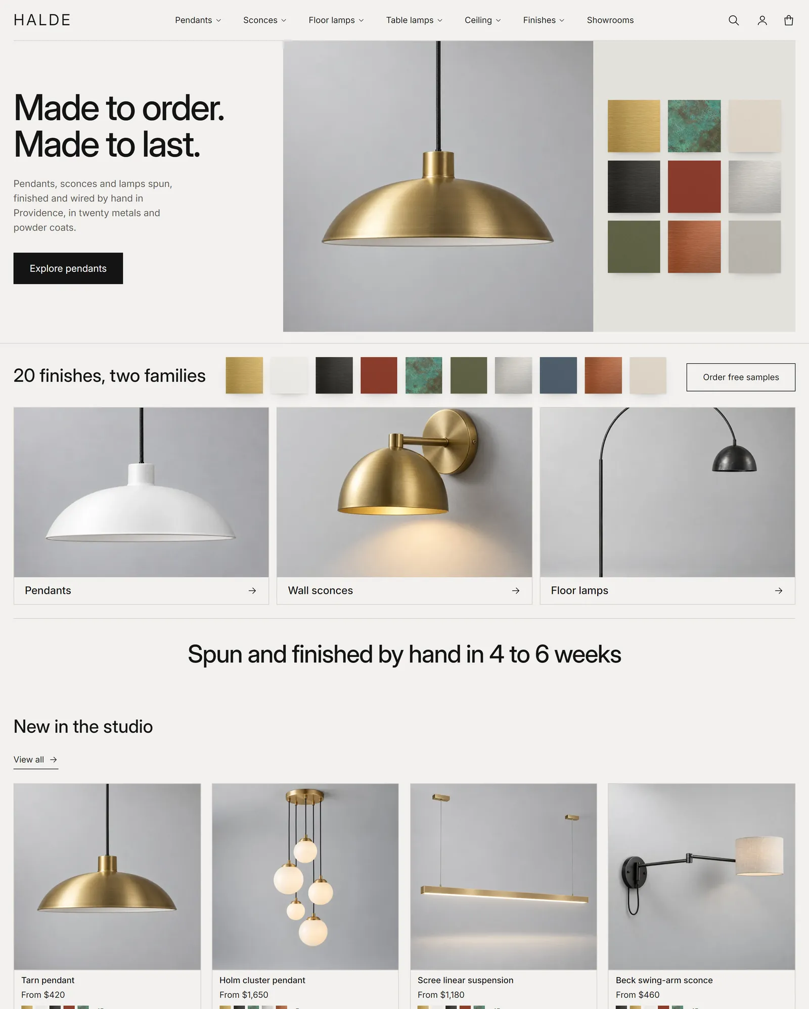 The Filament style home page: hero with a product photo and a grid of fabric swatches