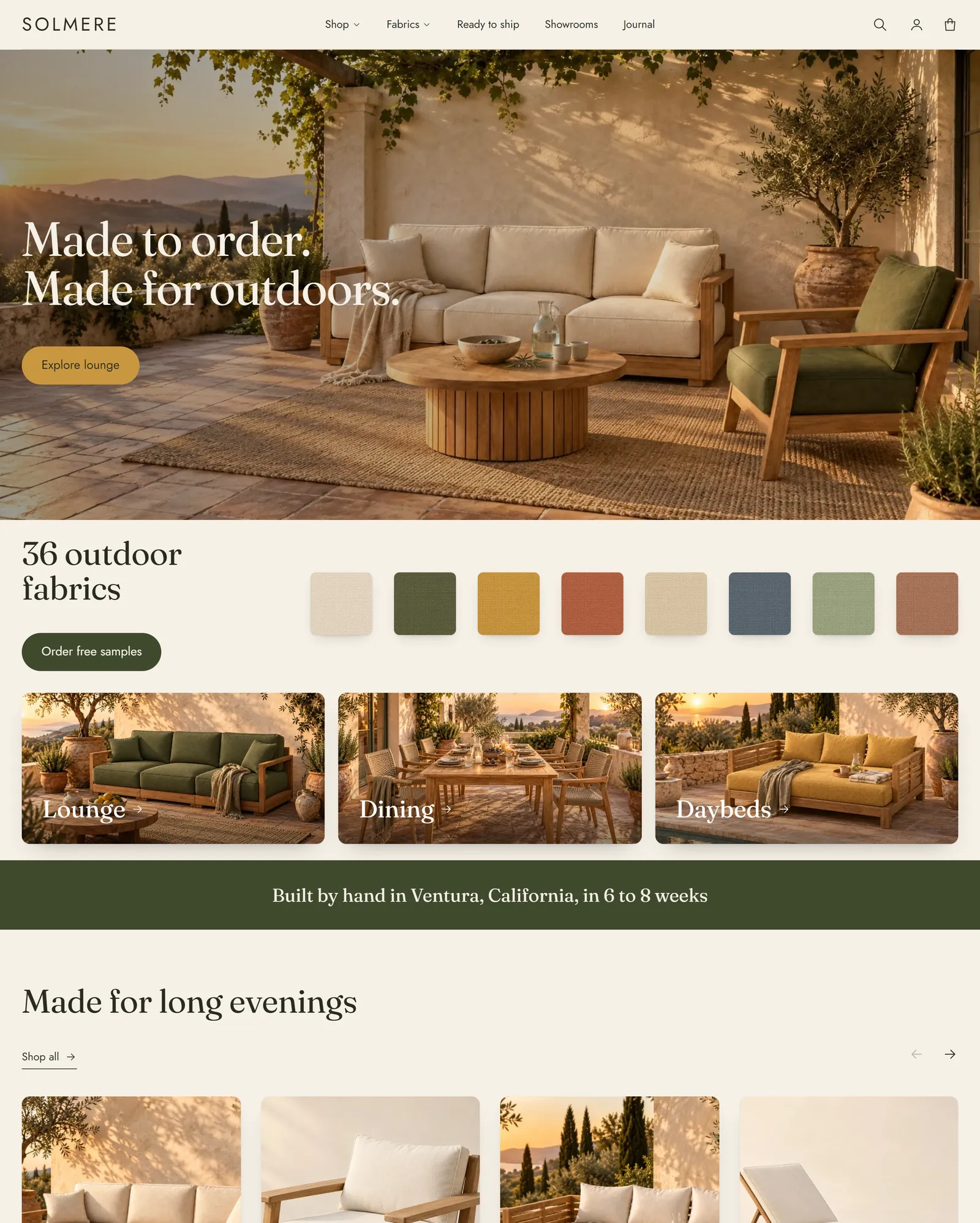 The Veranda style home page: full-width hero with a pill button
